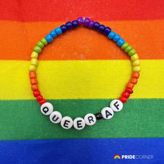 “Queer AF” Beaded Rainbow Bracelet | LGBTQIA+ Inclusive Pride Jewellery
