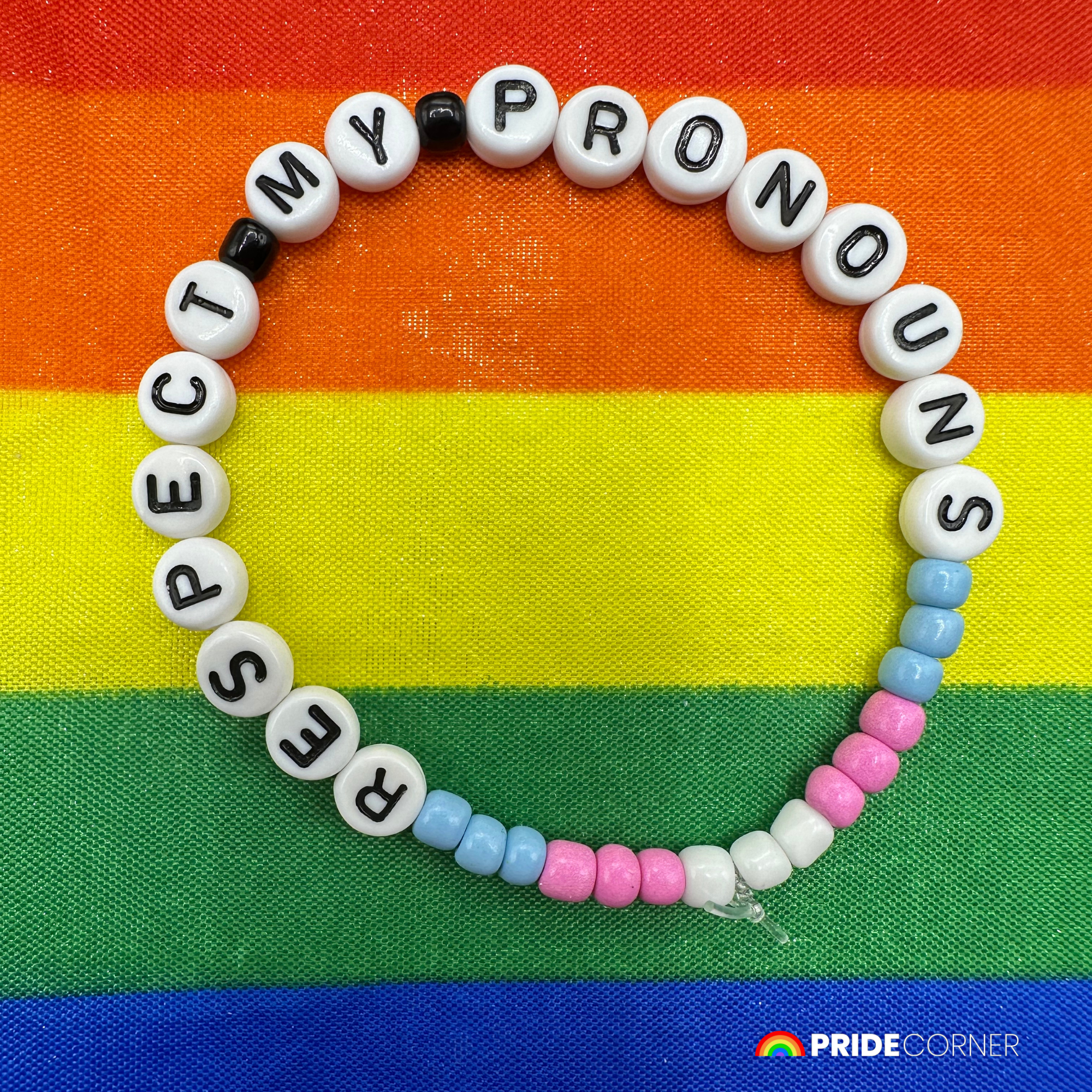 “Respect My Pronouns” Beaded Rainbow Bracelets | LGBTQIA+ Inclusive Pride Jewellery