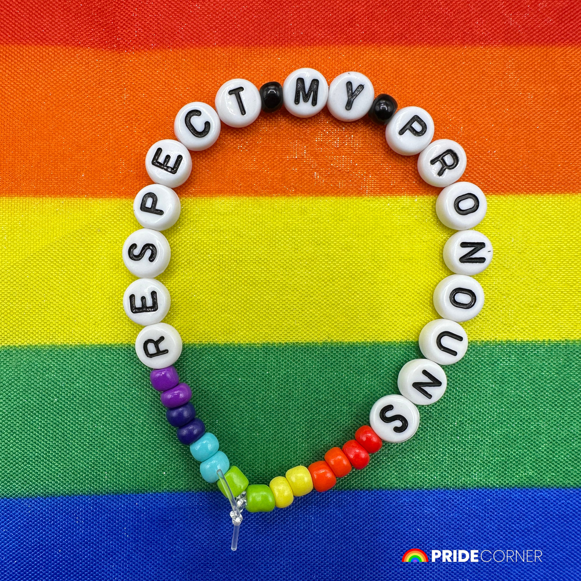 “Respect My Pronouns” Beaded Rainbow Bracelets | LGBTQIA+ Inclusive Pride Jewellery