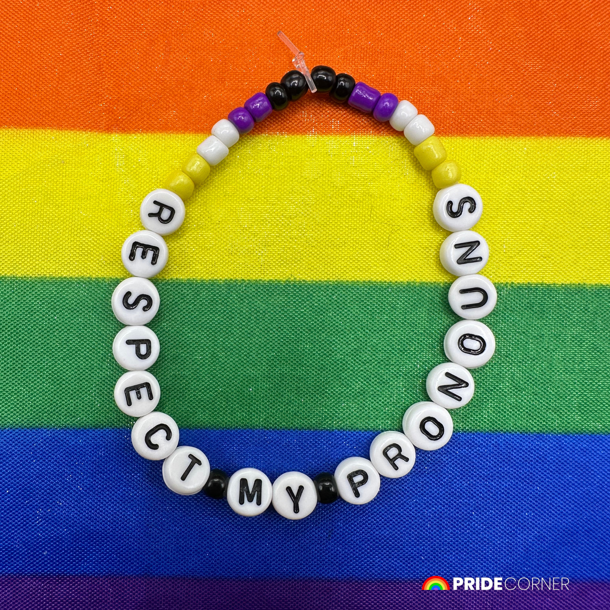 “Respect My Pronouns” Beaded Rainbow Bracelets | LGBTQIA+ Inclusive Pride Jewellery