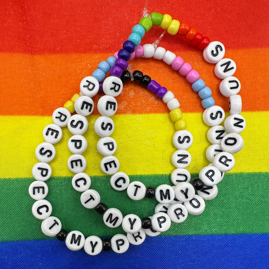 “Respect My Pronouns” Beaded Rainbow Bracelets | LGBTQIA+ Inclusive Pride Jewellery