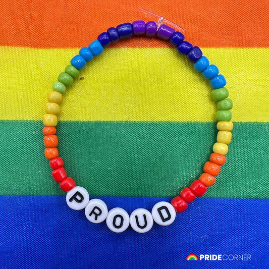 “PROUD” Beaded Rainbow Bracelet | LGBTQIA+ Inclusive Pride Jewellery