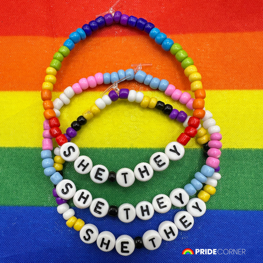 She/They Pronoun Bracelets | LGBTQIA+ Pride Beaded Jewellery